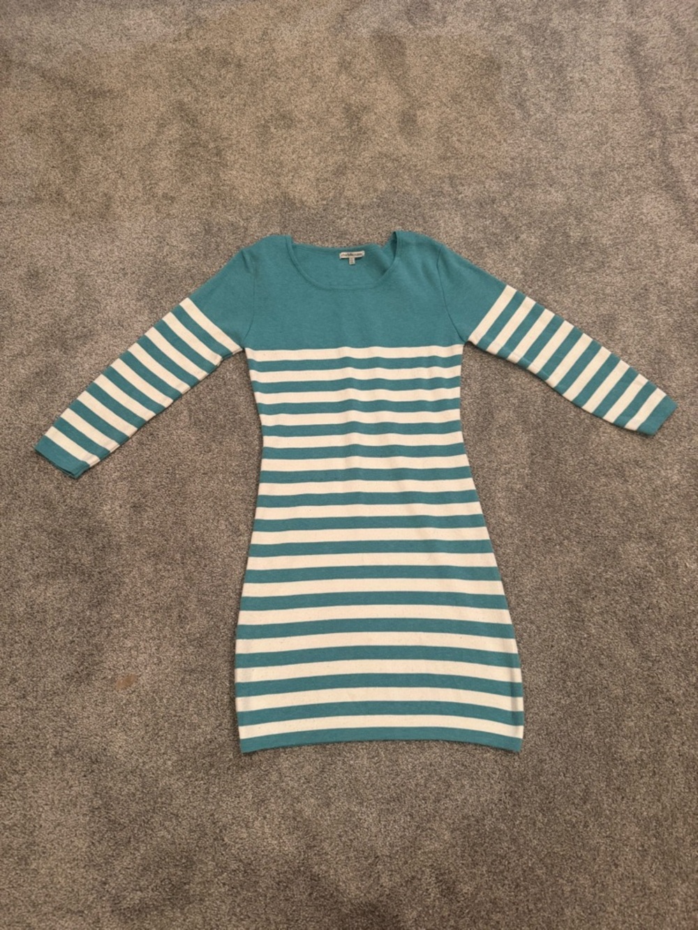 Charlotte Russe Teal and White Striped Long Sleeve Dress